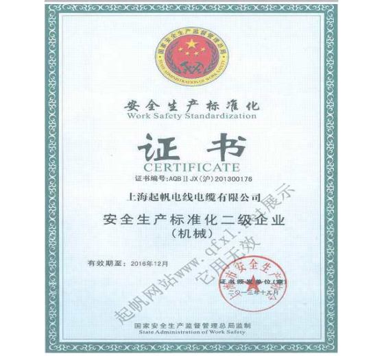 上海开云电缆·安全生产标准化二级企业